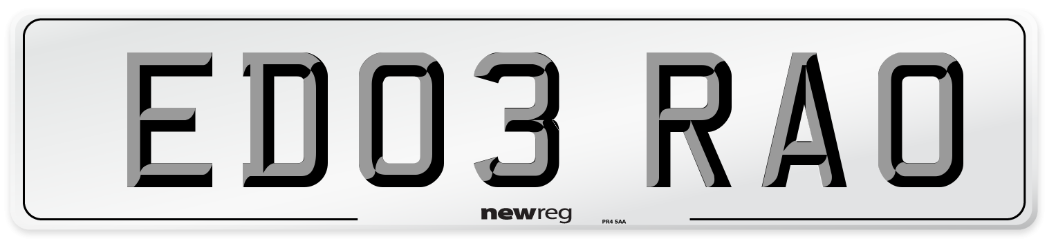 ED03 RAO Number Plate from New Reg
